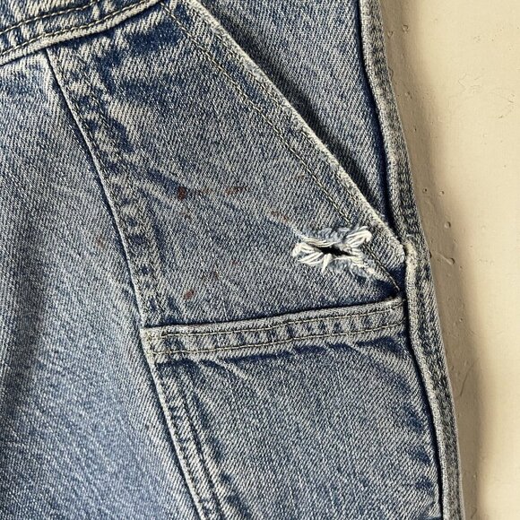 Dickies Shorts Mens 34 Blue Denim Carpenter Cut Offs Distressed‎ Holes Stains - Picture 4 of 8